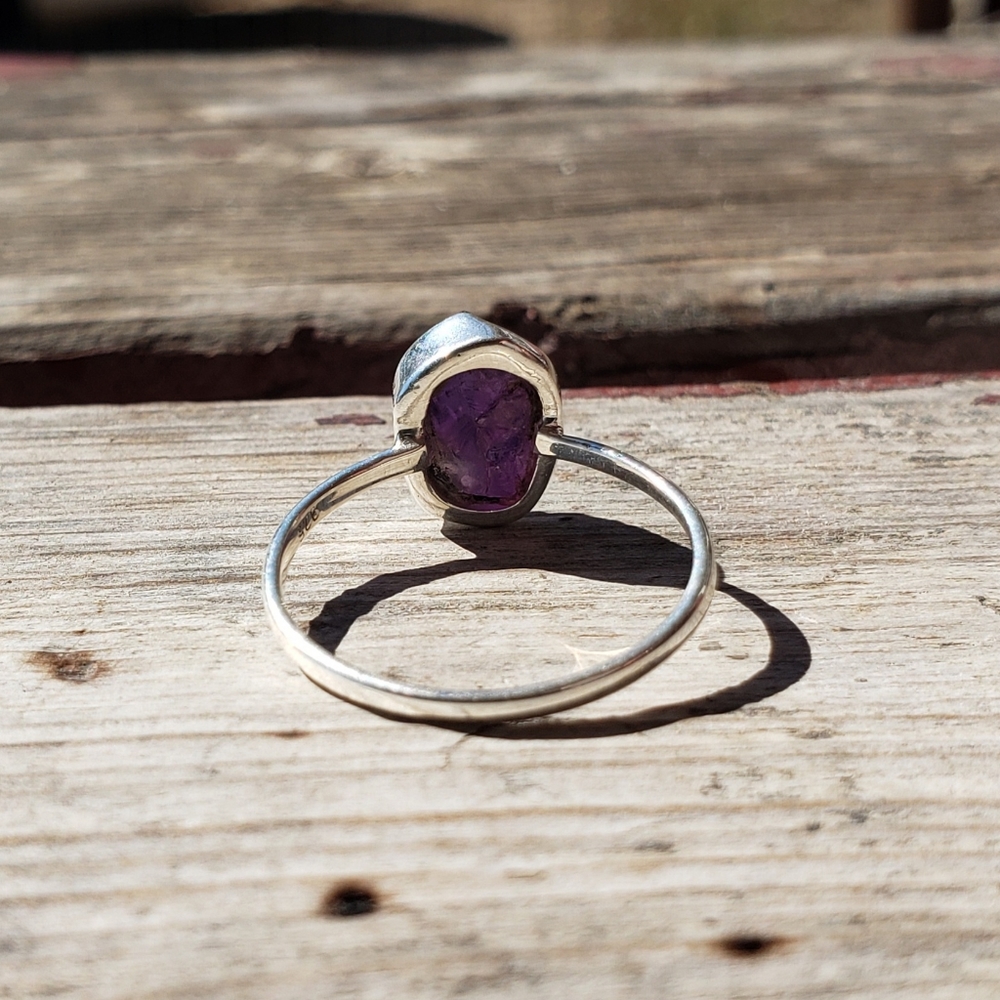 Rough Amethyst Natural Stone Ring - Solid 925 Sil… - image 6